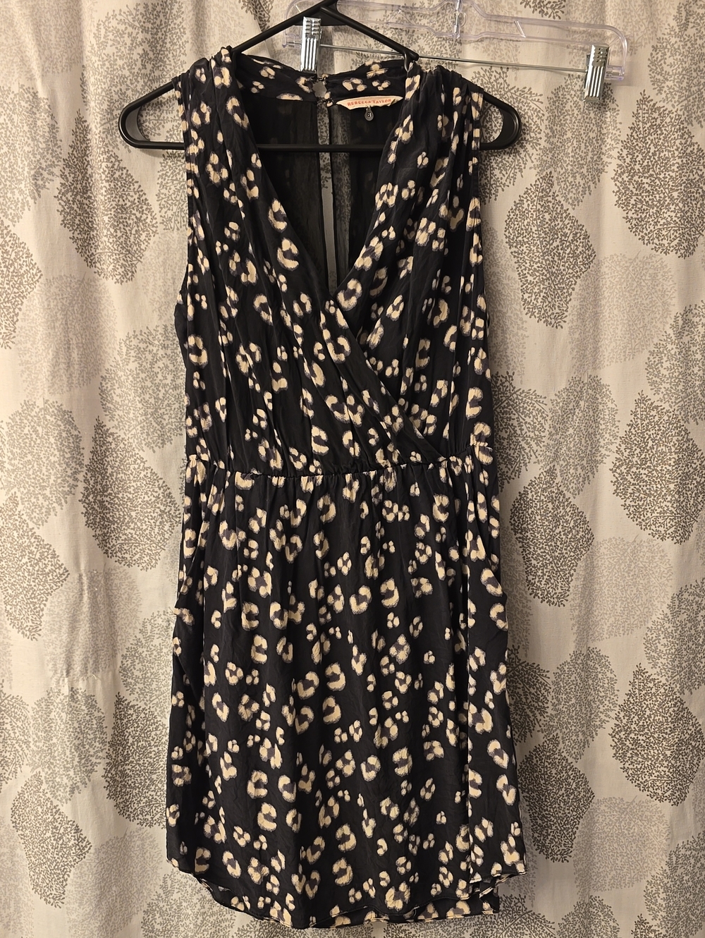 Rebecca Taylor Grqy Dress with Cream Leopard Print BEAUTIFUL OPEN BACK!